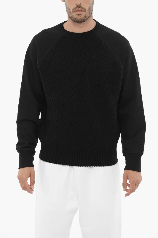 Men's cardigan sweater-Neil Barrett Solid Color Double Fabric Crew-neck Sweater