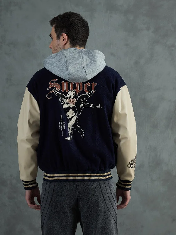 Men's relaxed fit performance jacket-Navy Cupid Sniper Hooded Varsity Jacket