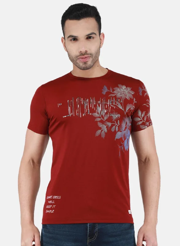 Men's contemporary t-shirt-Men Maroon Printed T-Shirt