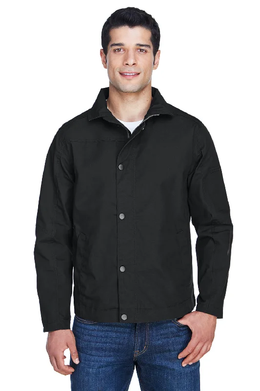 Men's fashion-forward field jacket-Harriton Mens Auxiliary Water Resistant Canvas Full Zip Jacket - Black - Closeout