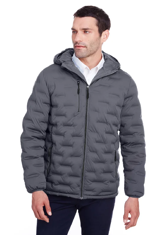 Men's weather-resistant hiking jacket-North End Mens Loft Waterproof Full Zip Hooded Puffer Jacket - Carbon Grey/Black