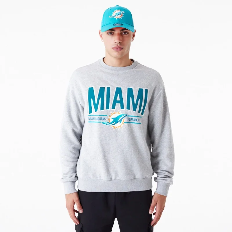 Men's windproof sweatshirt-Miami Dolphins NFL Wordmark Grey Oversized Crew Neck Sweatshirt