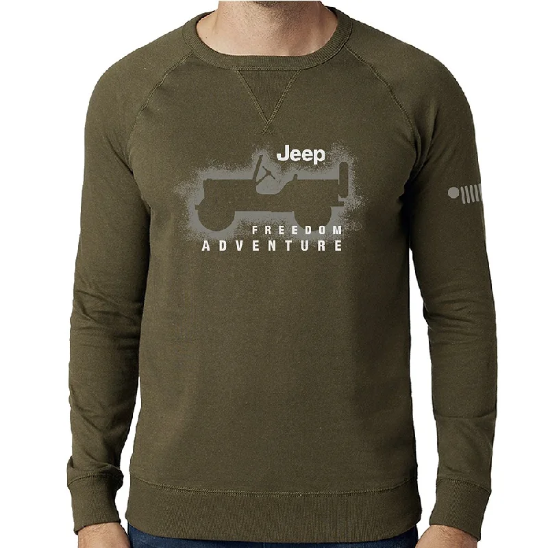 Men's graphic sweatshirt-Mens Jeep® Freedom Adventure Crew Neck French Terry Sweatshirt - Heather Military Green