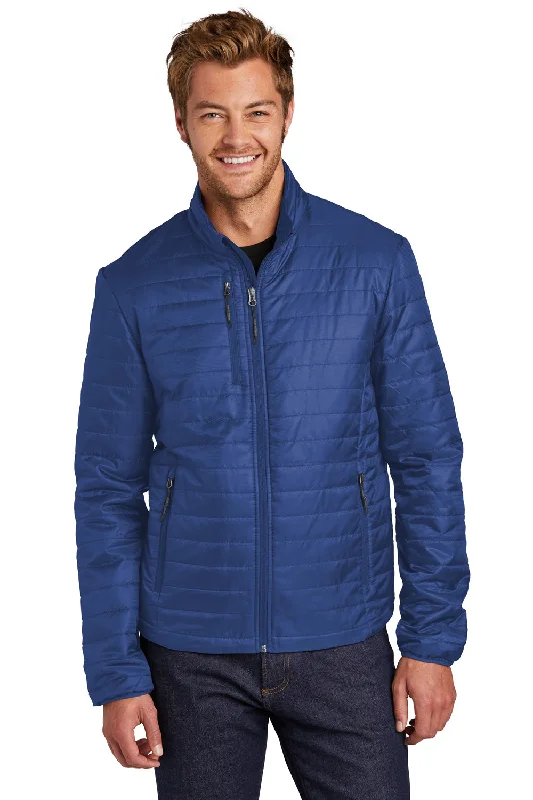 Men's fashion-forward raincoat-Port Authority Mens Water Resistant Packable Puffy Full Zip Jacket - Cobalt Blue