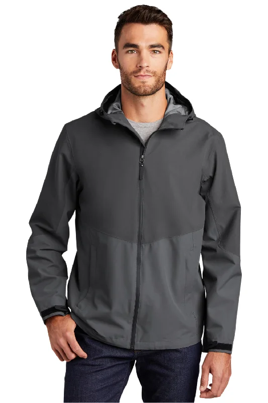 Men's ultra-comfortable softshell jacket-Port Authority Mens Tech Wind & Water Resistant Full Zip Hooded Rain Jacket - Storm Grey/Shadow Grey