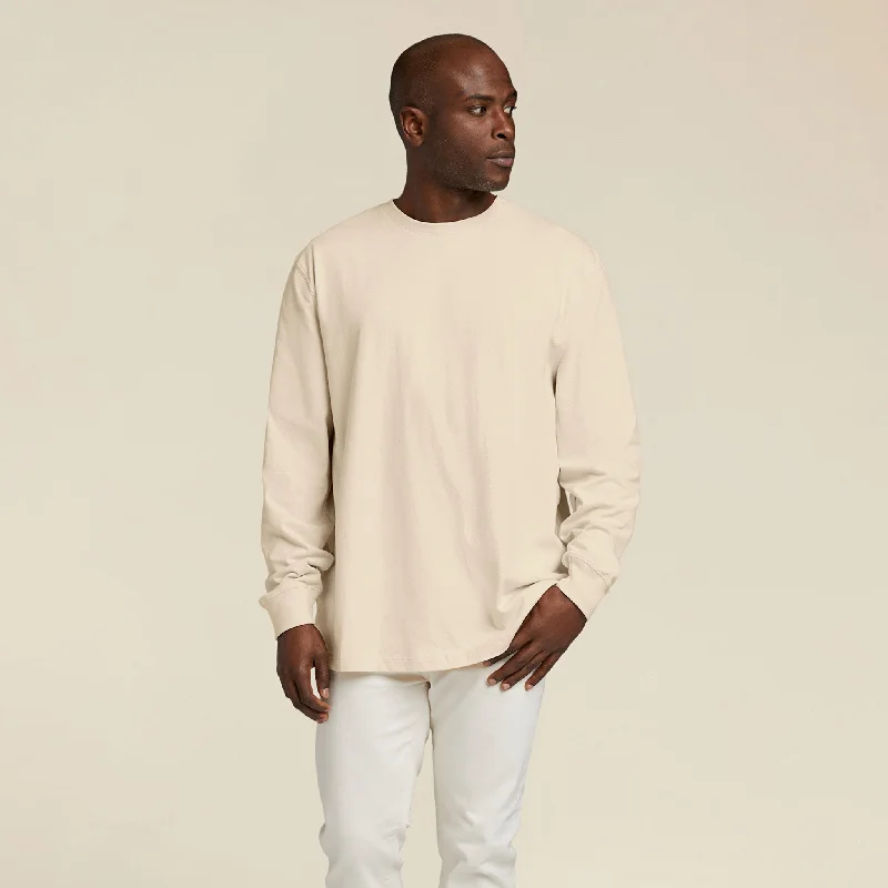 Men's double-layer t-shirt-Long Sleeve Boxy Tee | Bone