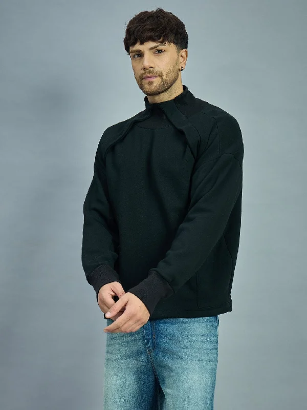 Men's baseball sweatshirt-Black Gothic Turtle Neck Sweatshirt