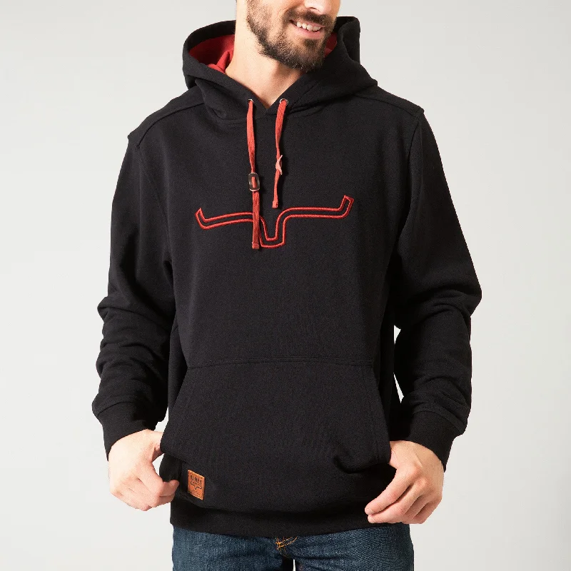 Men's organic workout hoodie-Kimes Ranch Men's Black Horns Logo Hoodie