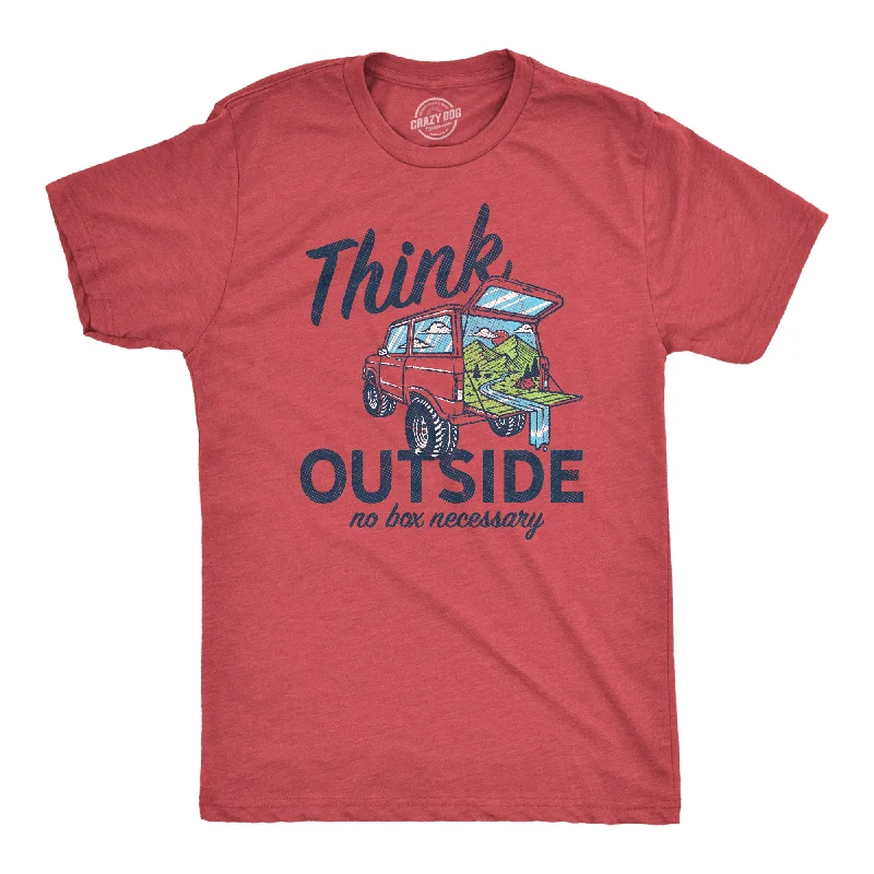 Men's versatile wear t-shirt-Mens Think Outside No Box Necessary Funny Camping Vintage Car Trunk T shirt