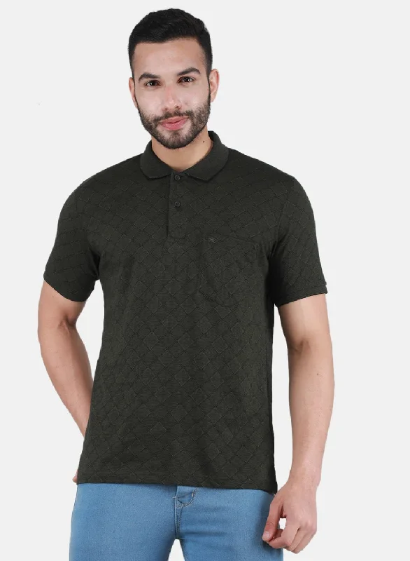 Men's innovative fabric t-shirt-Men Olive Printed T-Shirt