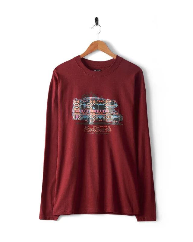 Men's yoga t-shirt-Motorhome Mens Long Sleeve T-Shirt - Burgundy