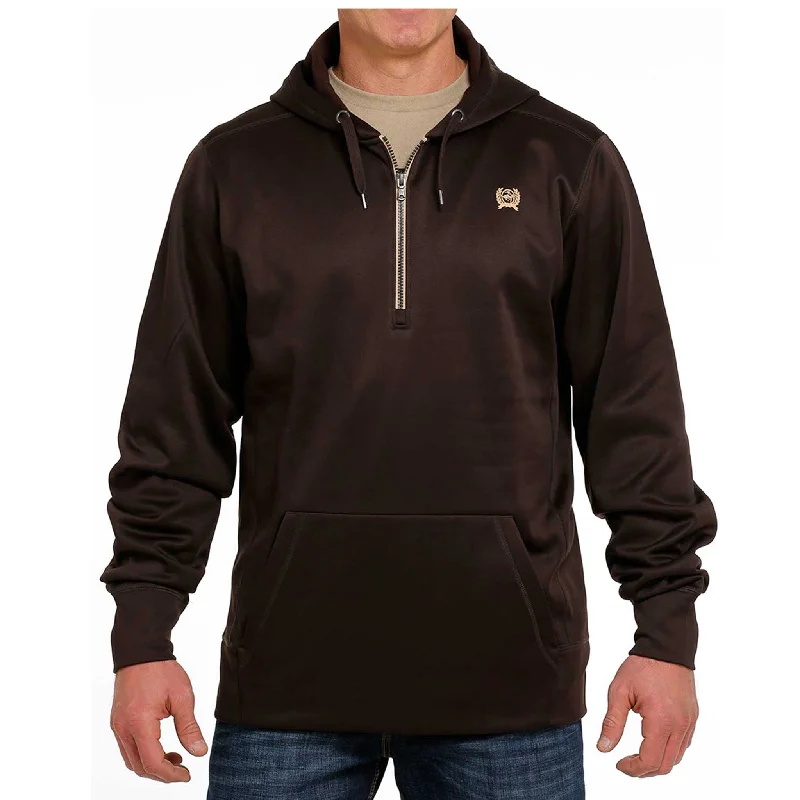 Men's antibacterial athletic hoodie-Cinch Men's Brown 1/4 Zip Hoodie