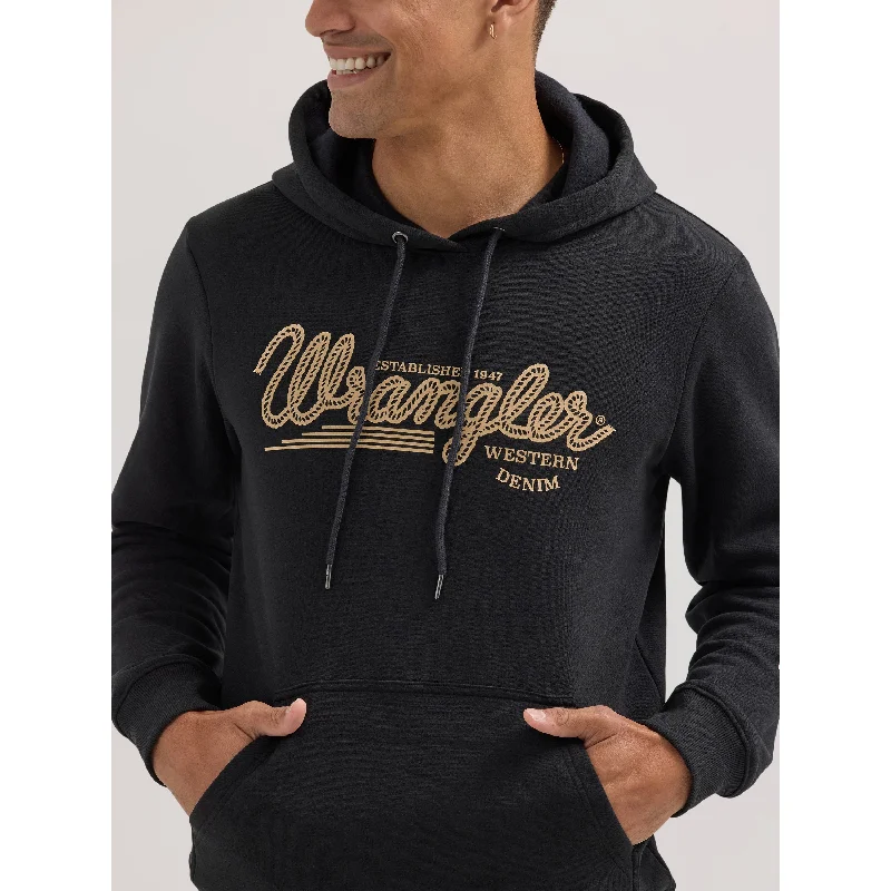 Men's adventure-ready gym hoodie-Wrangler Denim Logo Hoodie