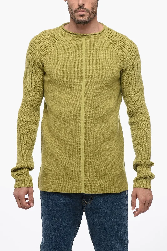 Men's lightweight sweatshirt-Rick Owens LUXOR Crew Neck Cashmere Blend Pullover with Jacquard Detail