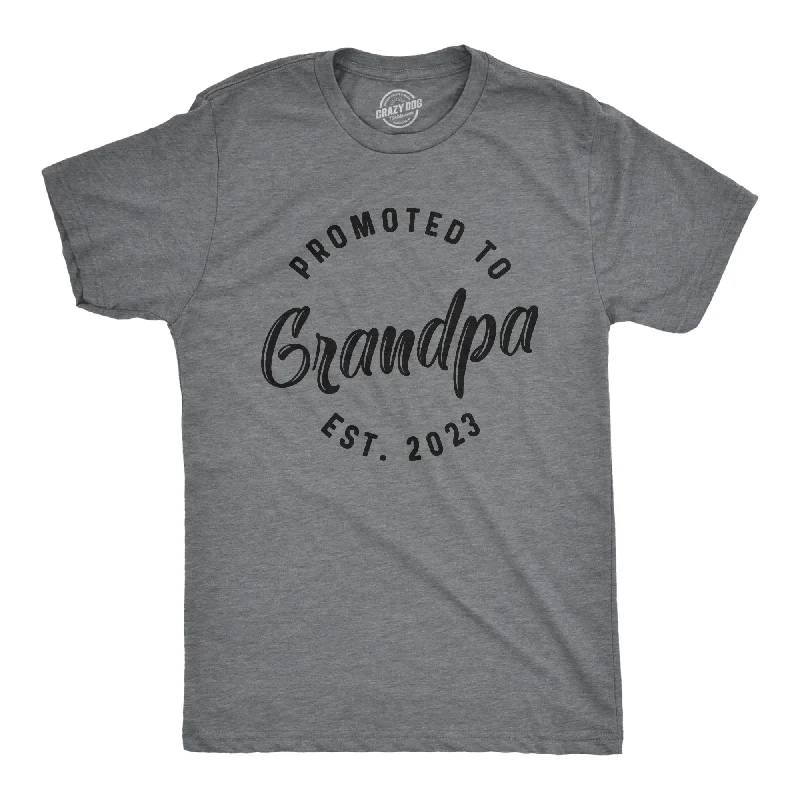 Men's weather-resistant t-shirt-Mens Promoted To Grandpa 2023 Tshirt Funny New Baby Family Graphic Tee (Dark Heather Grey - 2023) - 3XL