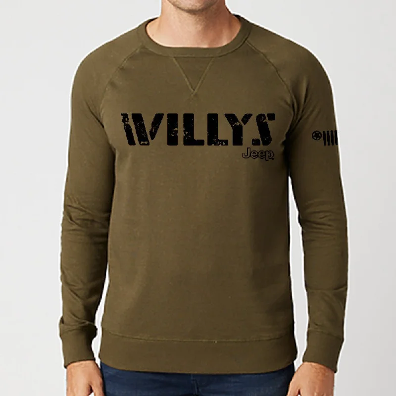 Men's oversized sweatshirt-Mens Jeep® Willys French Terry Crew Sweatshirt - Military Green