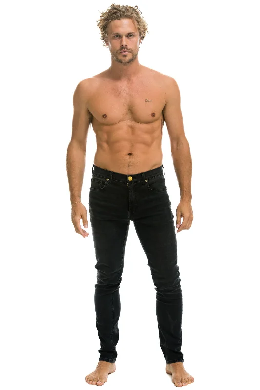 mens windproof joggers-MEN'S SLIM FIT SURFER DENIM JEAN - VINTAGE BLACK