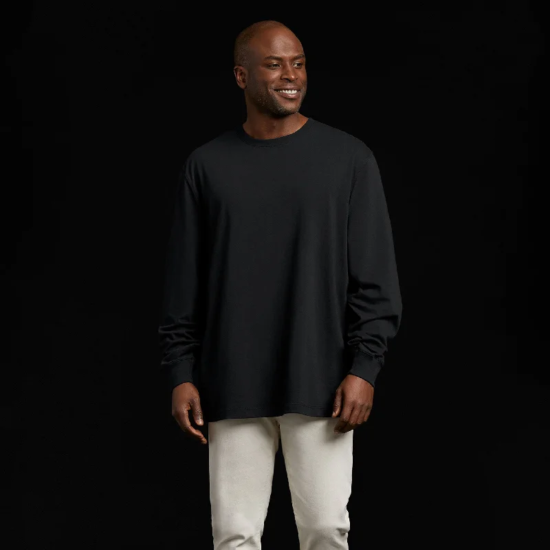 Men's weather-resistant t-shirt-Long Sleeve Boxy Tee | Black