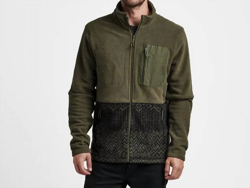 Men's timeless sweatshirt-Landfall Fleece Zip Jacket In Military Sashiko