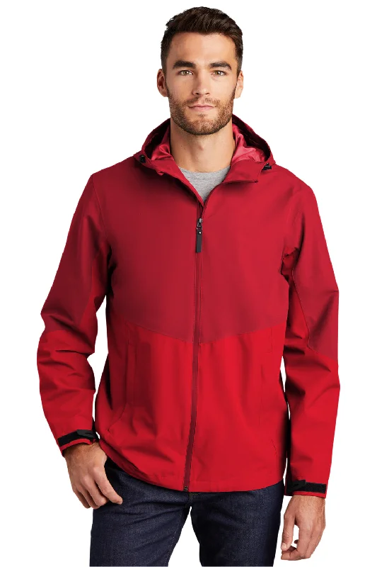 Men's adventure-ready windbreaker-Port Authority Mens Tech Wind & Water Resistant Full Zip Hooded Rain Jacket - Sangria Red/True Red - Closeout