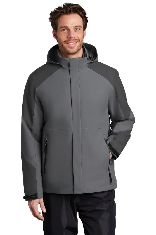 Men's high-stretch raincoat-Port Authority Mens Tech Windproof & Waterproof Full Zip Hooded Jacket - Shadow Grey/Storm Grey