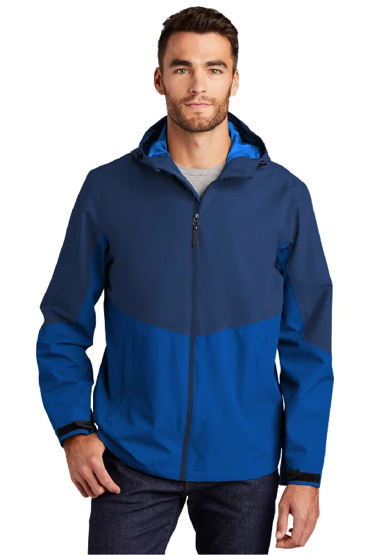 Men's breathable trench coat-Port Authority Mens Tech Wind & Water Resistant Full Zip Hooded Rain Jacket - Estate Blue/Cobalt Blue