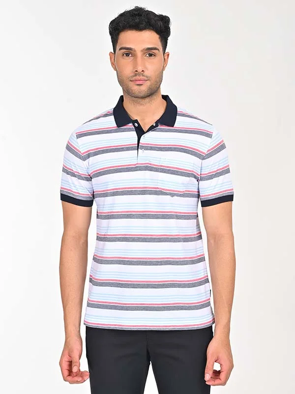 Men's summer gym wear polo shirt-Men Striped Polo T-Shirt