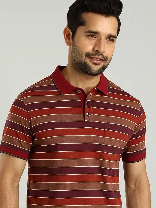 Men's fashion-forward travel wear polo shirt-Men Striped Polo T-Shirt