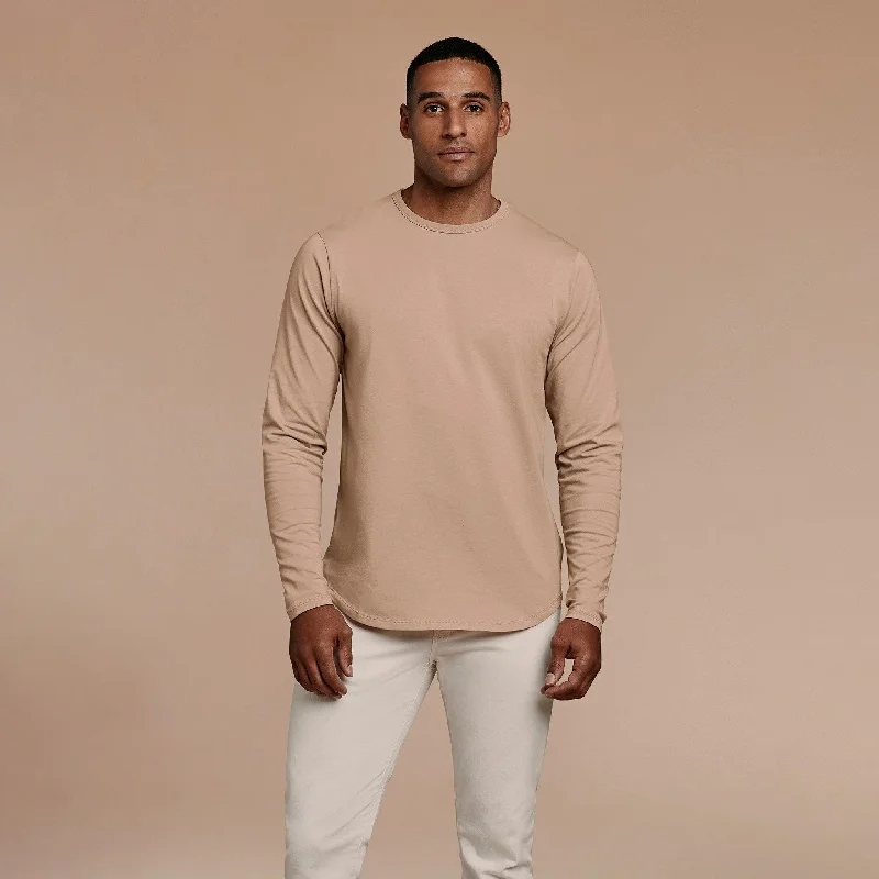 Men's performance-enhancing t-shirt-Long Sleeve Curved Hem T-Shirt | Sand