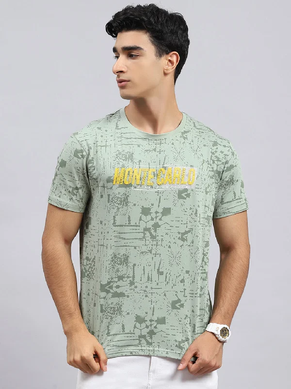 Men's quick-wicking t-shirt-Men Green Printed T-Shirt