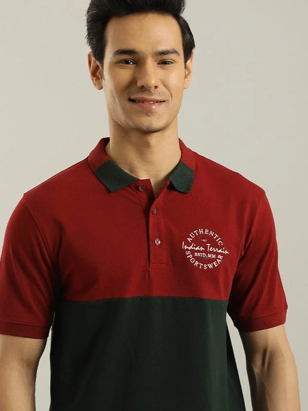 Men's versatile gym polo shirt-Men Color Block Polo T-Shirt