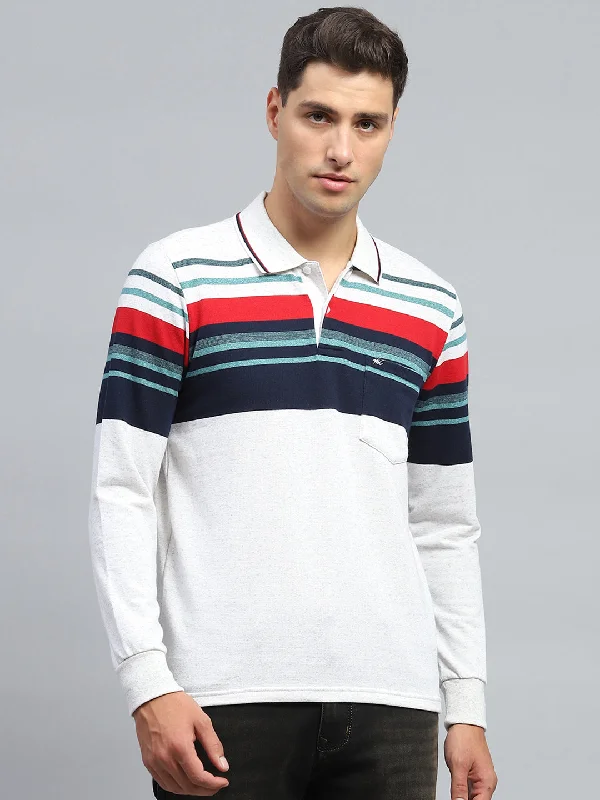 Men's classic style t-shirt-Men Multicolor Stripe Collar Full Sleeve Winter T-Shirt