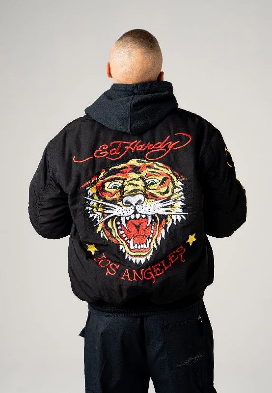 Men's fashion-forward field jacket-Mens La-Tiger-Roar Bomber Jacket - Black