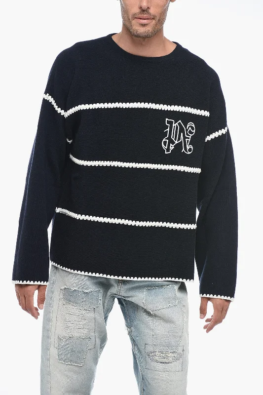 Men's lightweight knit-Palm Angels Monogram Embroidered Sweater with Crochet Detail