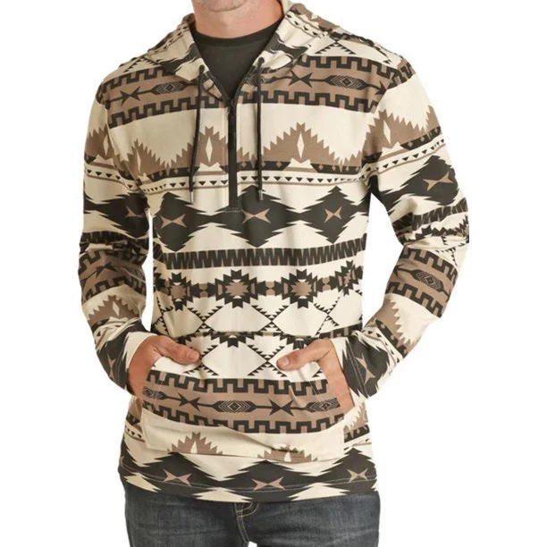 Men's cooling pullover hoodie-Powder River Men's Printed Aztec Quarter Zip Hoodie-Earthtones