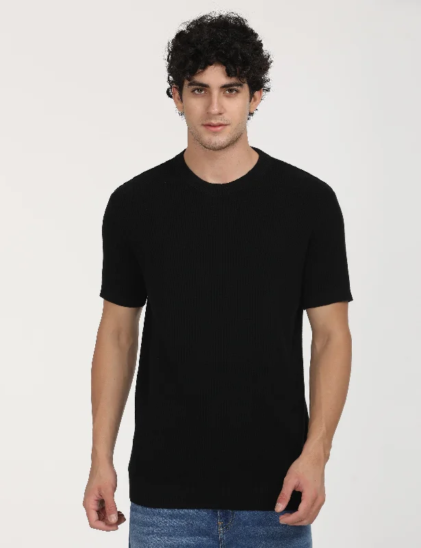 Men's earthy tones t-shirt-Men's Textured Slim Fit T-Shirt