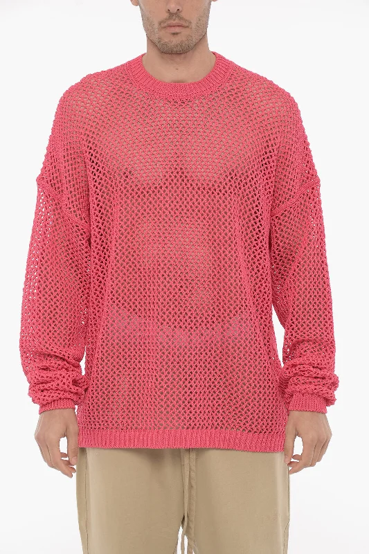 Men's workout sweater-RAMAEL Perforated Cotton Crew-Neck Maxi Sweater