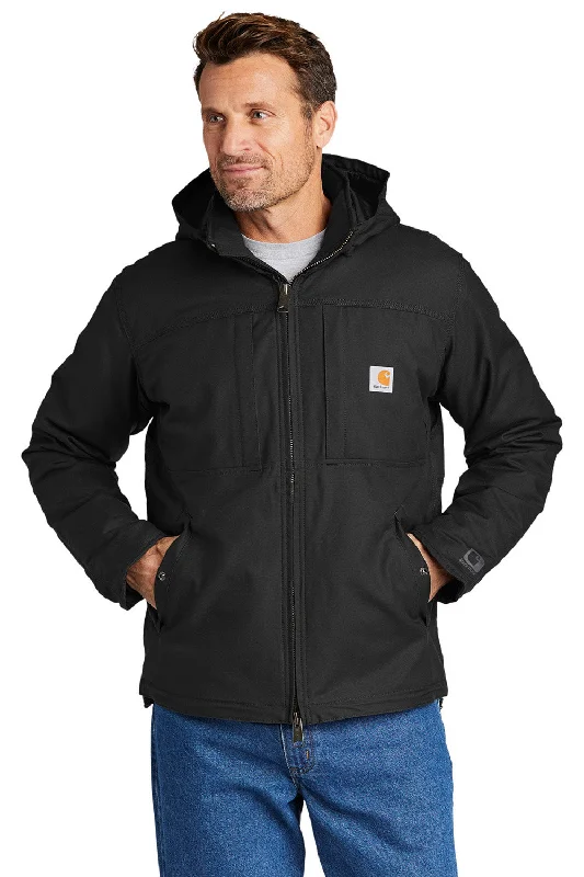 Men's relaxed fit windbreaker-Carhartt Mens Full Swing Cryder Full Zip Hooded Jacket - Black - Closeout