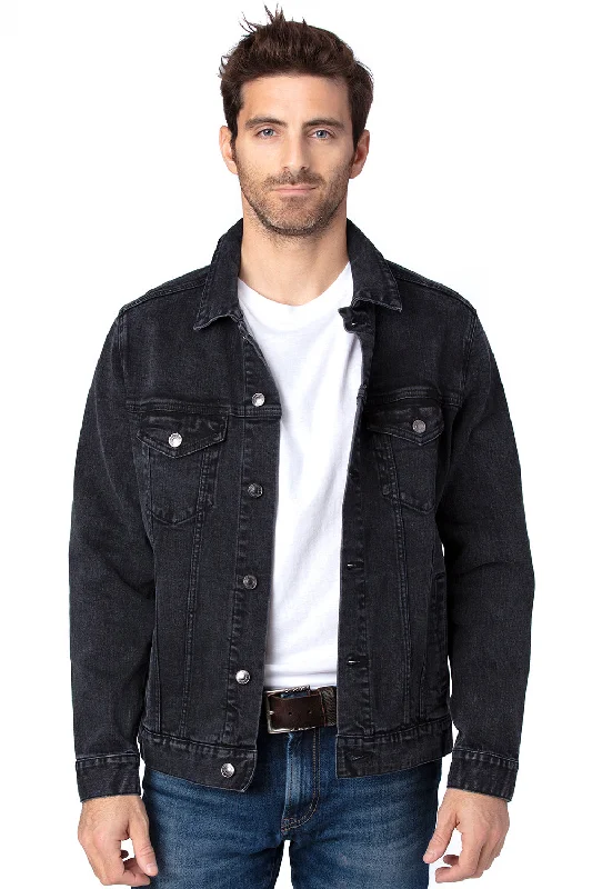 Men's versatile trench coat-Threadfast Apparel Mens Button Down Denim Jacket - Black