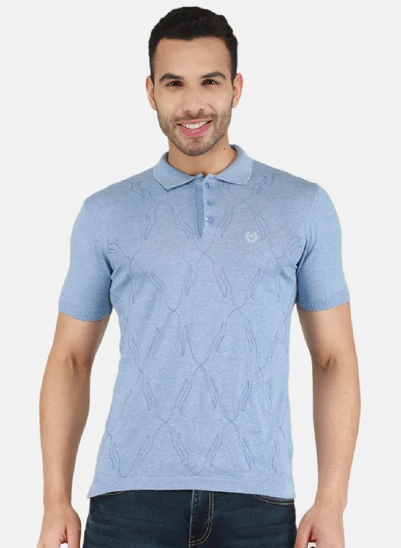 Men's contemporary t-shirt-Men Sky Blue Solid T-Shirt