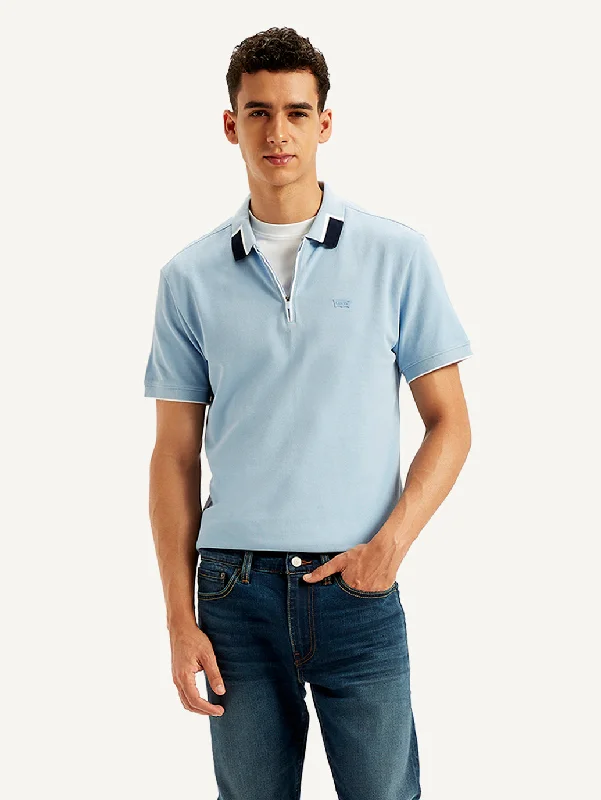 Men's high-neck t-shirt-Men's Solid Slim Fit Polo T-shirt