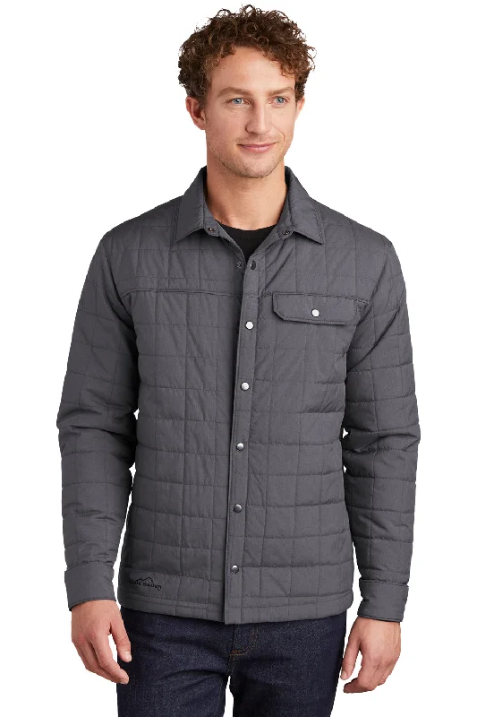 Men's sustainable windbreaker-Eddie Bauer Mens Water Resistant Button Down Shirt Jacket - Heather Charcoal Grey