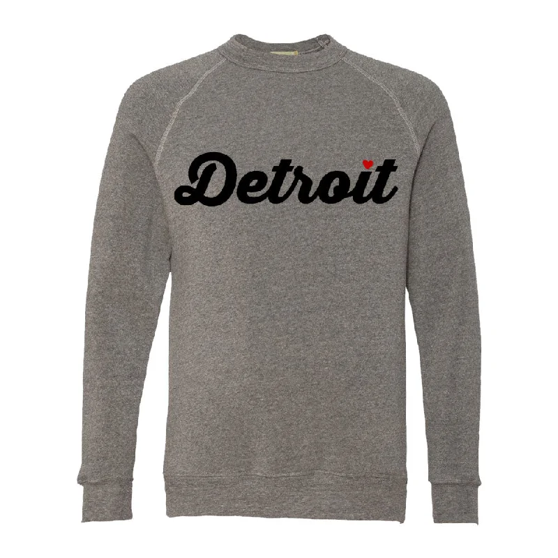 Men's activewear sweatshirt-Detroit Thirsty Script Heart Triblend Crew Sweatshirt