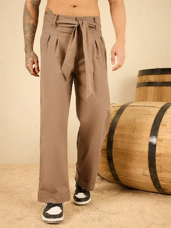 mens adaptable joggers-Tan Twill Korean Baggy Pants