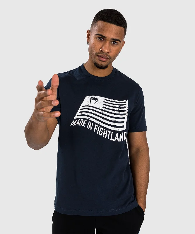 Men's weekend casual t-shirt-Venum Made in Fightland T-Shirt - Navy Blue/White