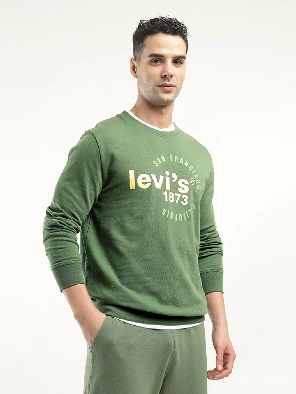 Men's workout sweatshirt-Men's Solid Green Crew Neck Sweatshirt