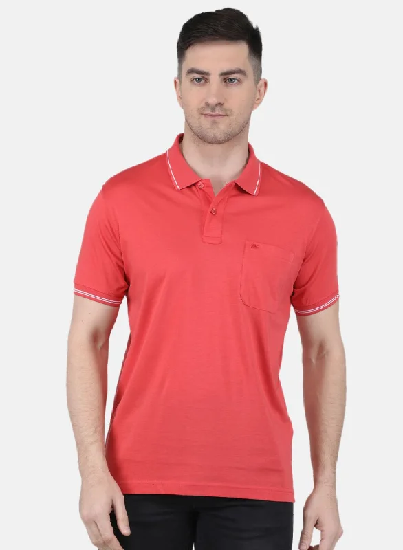 Men's double-layer t-shirt-Men Red Solid T-Shirt