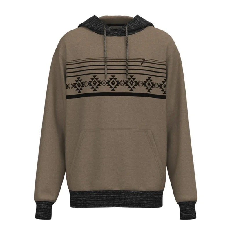 Men's relaxed fit travel hoodie-Hooey Men's Taos Tan Black Pattern Hoodie