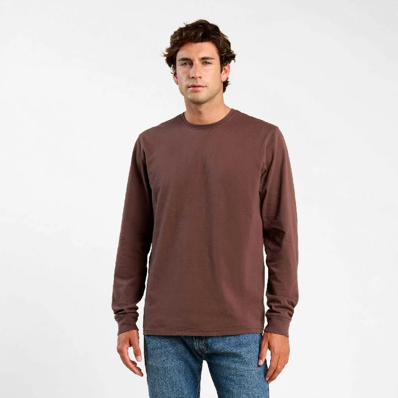 Men's sporty look t-shirt-Vintage Cotton Men's Long Sleeve Everyday T-Shirt | Coffee