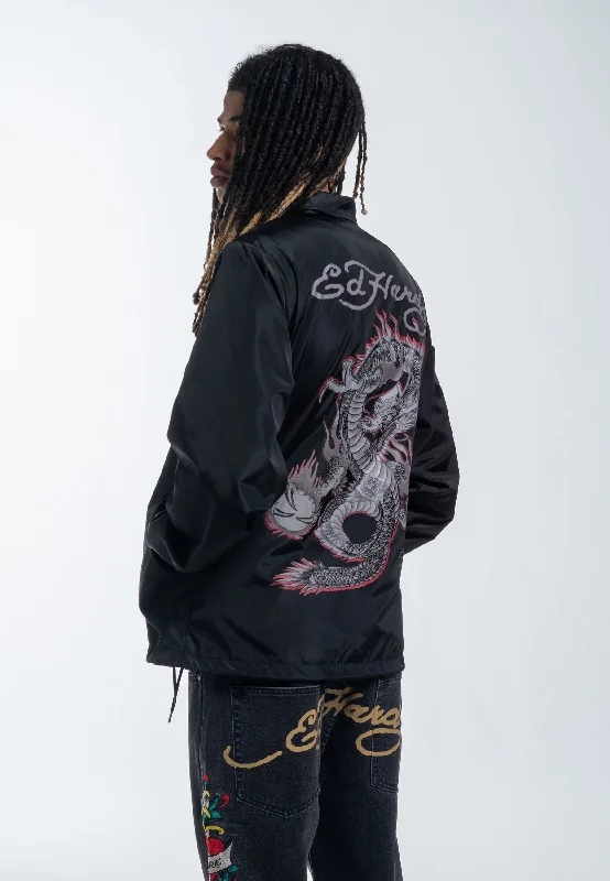 Men's summer performance jacket-Mens Fireball Dragon Coach Jacket - Black